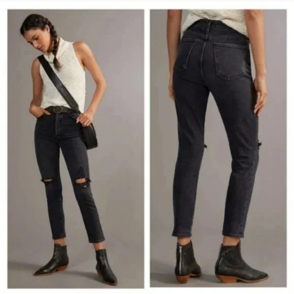 Agolde Nico Jeans Cassette Casette Distressed Black - Picture 1 of 13